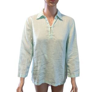 Linen Mint Green Tunic Top Womens L Ann Taylor Loft 3/4 Sleeve Coastal Resort